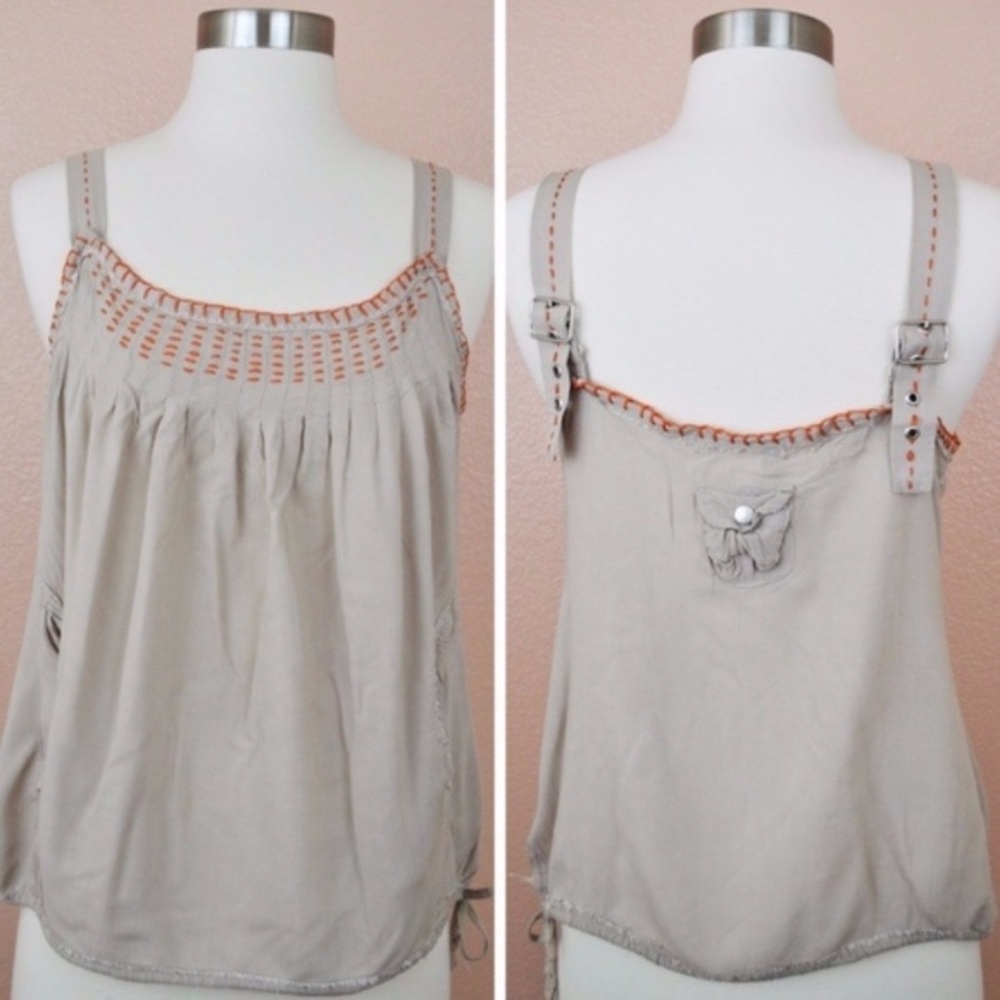 Stylish Beige Tank Top with Orange Accents